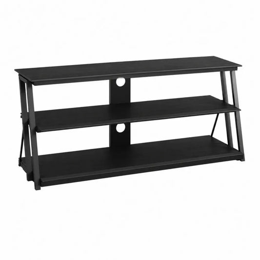 Mueble de TV rectangular de tablero de partículas negro con estructura metálica y 3 niveles 120 x 40 x 60 cm