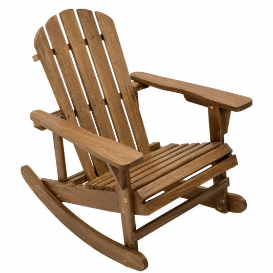 Silla mecedora de exterior en madera maciza estilo Adirondack 95 x 70 x 85 cm marrón madera natural