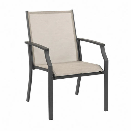 Silla de exterior de textileno beige con estructura de aluminio gris oscuro y reposabrazos 56 x 60 x 85 cm