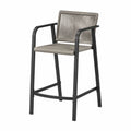 Silla de bar de exterior con reposabrazos en cuerda trenzada PE estructura de aluminio negro y gris 60 x 65 x 105 cm