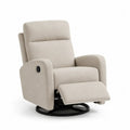 Sillón reclinable giratorio de poliéster beige con reposapiés y base metálica redonda negra 75 x 85 x 100 cm