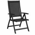 Silla de exterior plegable de aluminio negro con asiento de textileno y respaldo reclinable 55 x 60 x 105 cm