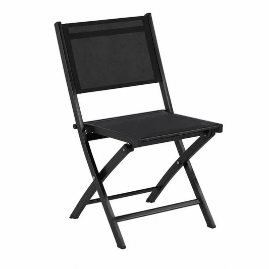 Silla de exterior plegable en acero negro con asiento de textileno 55 x 60 x 90 cm