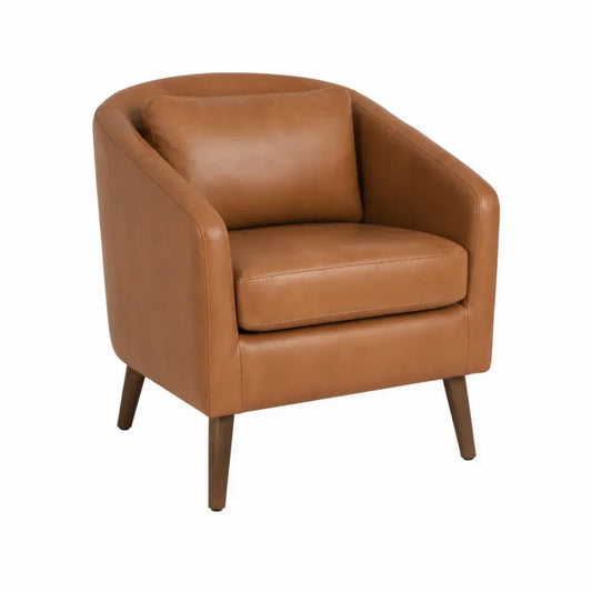 Sillón tapizado en piel sintética PU marrón con reposabrazos estructura de madera maciza 75 x 70 x 78 cm patas de madera inclinadas marrón