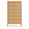 Cómoda alta de 6 cajones 70 x 40 x 125 cm MDF chapado en roble natural rectangular roble natural tiradores latón