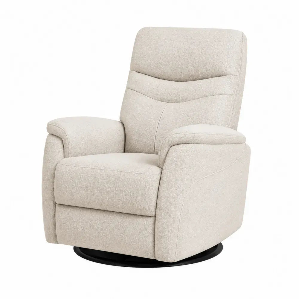 Sillón giratorio tapizado en tejido poliéster beige con base redonda negra estructura de madera y metal 75 x 85 x 100 cm