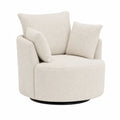 Sillón giratorio redondo de poliéster bouclé beige con cojines y base metálica negra 80 x 80 x 75 cm