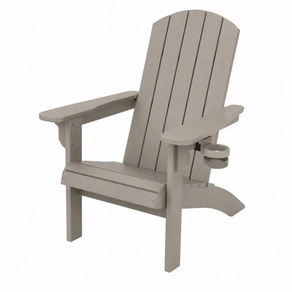 Silla de exterior tipo Adirondack de PP con posavasos gris taupe 95x75x85 cm