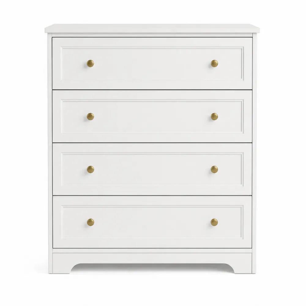 Cómoda de 4 cajones 80 x 40 x 100 cm rectangular MDF lacado blanco con tiradores latón