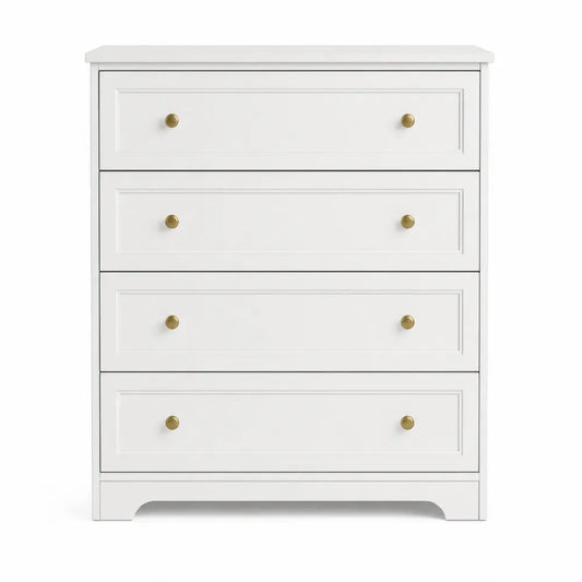 Cómoda de 4 cajones 80 x 40 x 100 cm rectangular MDF lacado blanco con tiradores latón