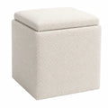 Reposapiés puff cubo con almacenamiento tapizado en tejido bouclé blanco con tapa desmontable 45 x 45 x 45 cm